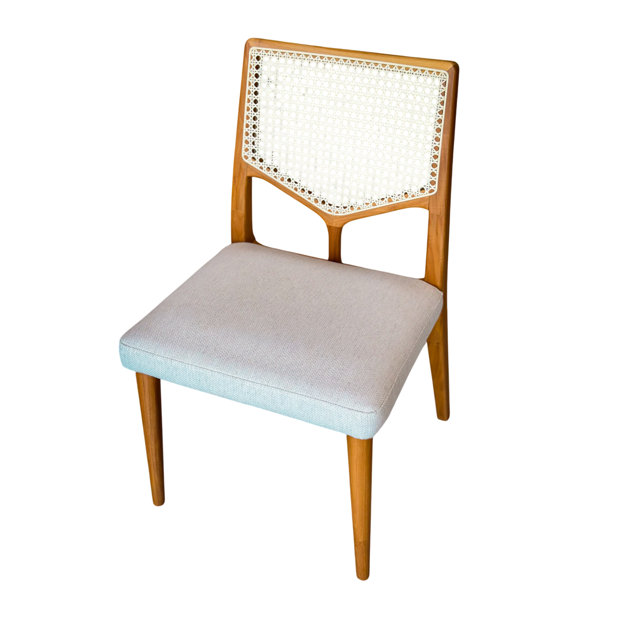 Cadeira de Madeira Maciça Encosto com Palha Natural e Assento Estofado - Uultis