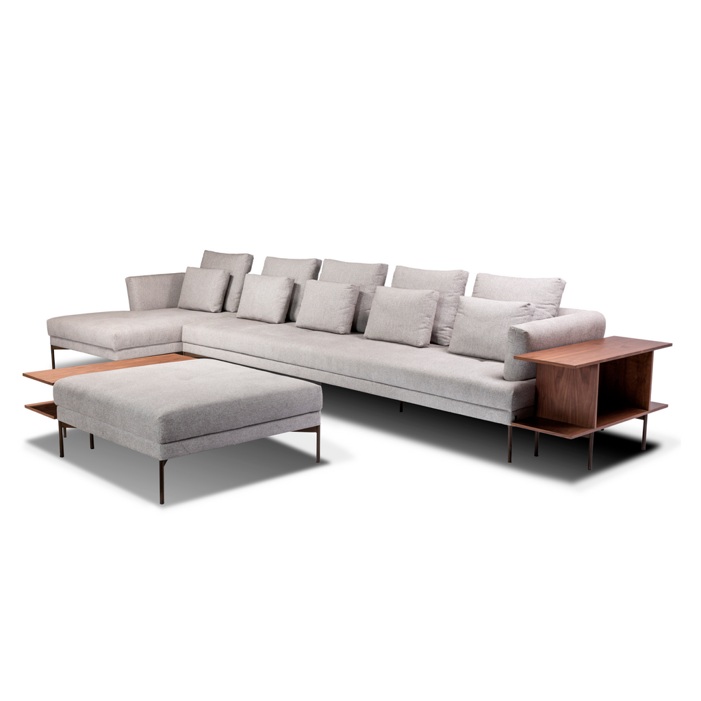 Sofá Modular com Chaise, Puff e Mesa Lateral