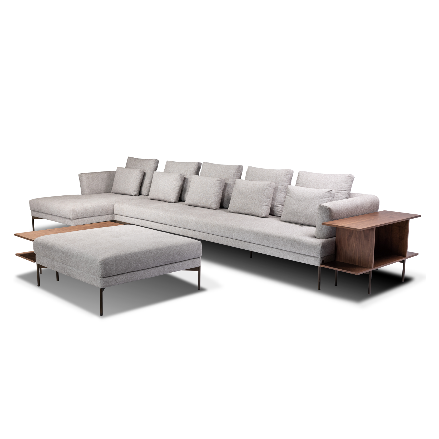 Sofá Modular com Chaise, Puff e Mesa Lateral