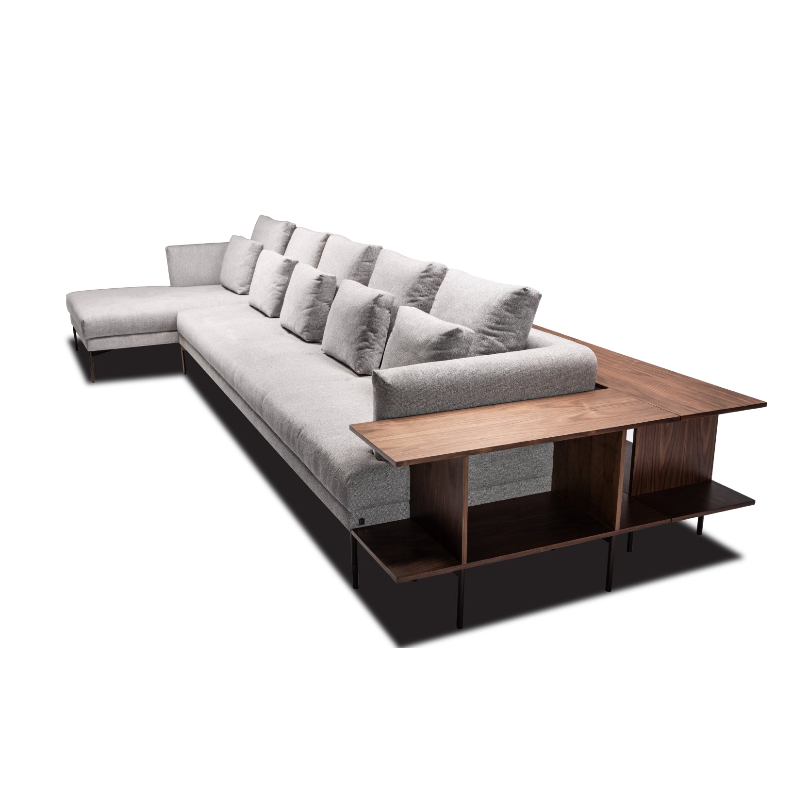 Sofá Modular com Chaise, Puff e Mesa Lateral