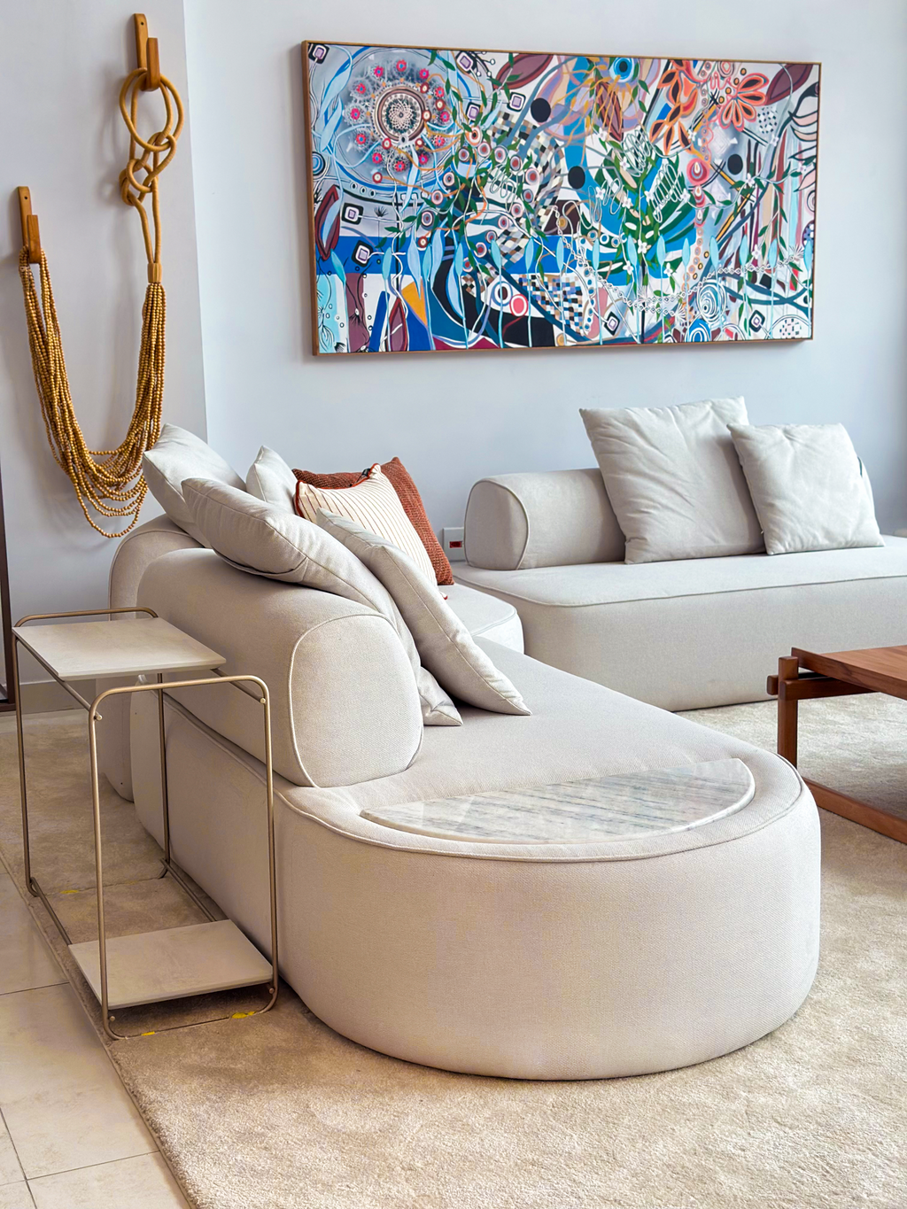 Sofá Modular com Chaise com Pedra